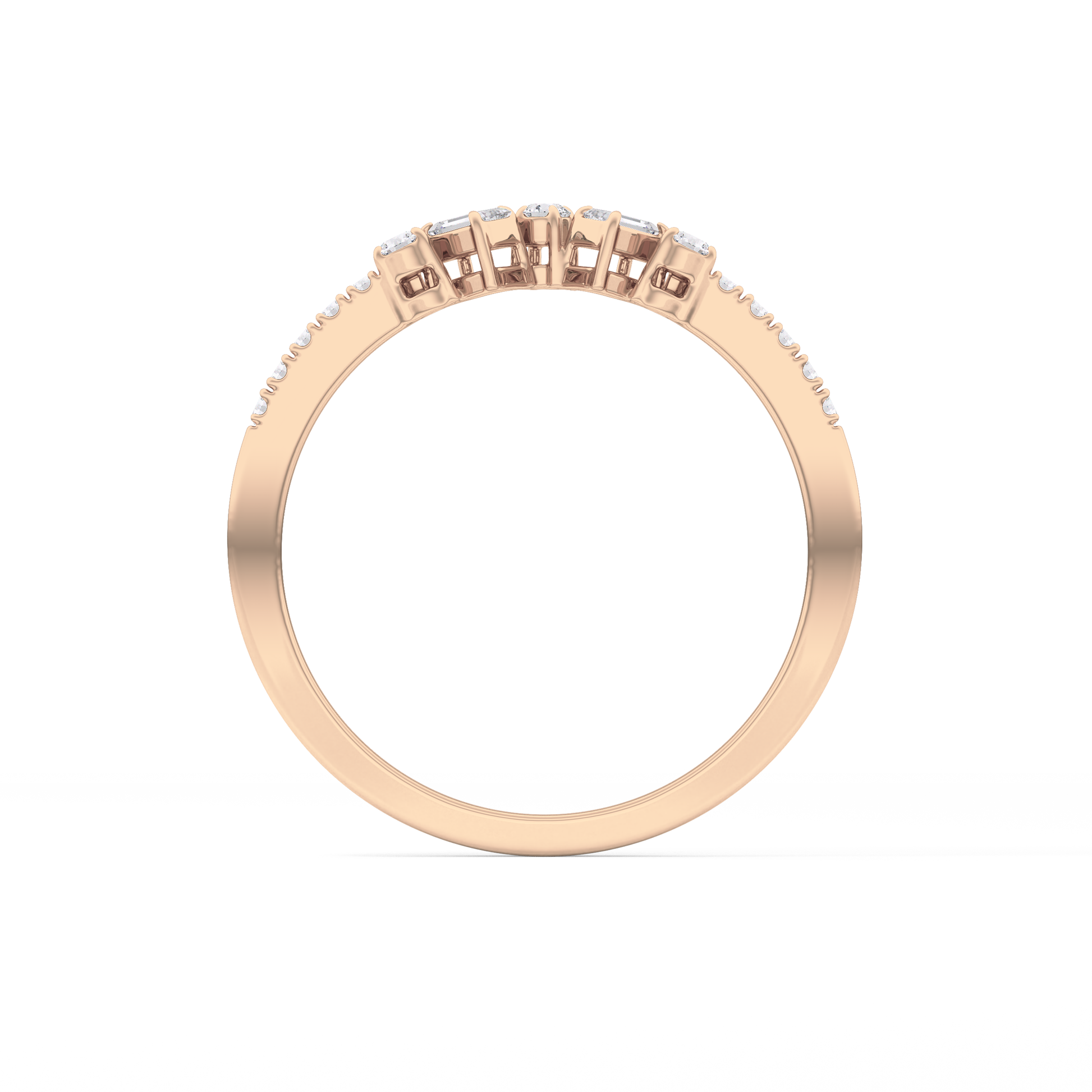 Multi Stones Wedding Band with 0.3 TCW Round and Emerald Cut Moissanite – Yellow, White, or Rose Gold