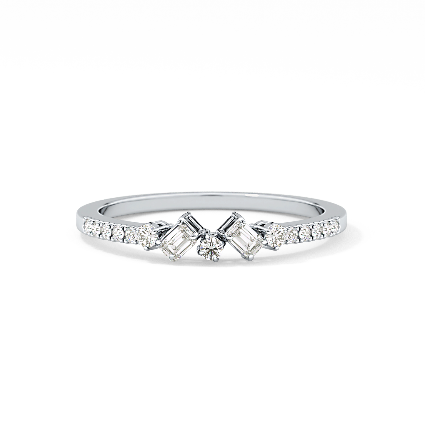 Multi Stones Wedding Band with 0.3 TCW Round and Emerald Cut Moissanite – Yellow, White, or Rose Gold