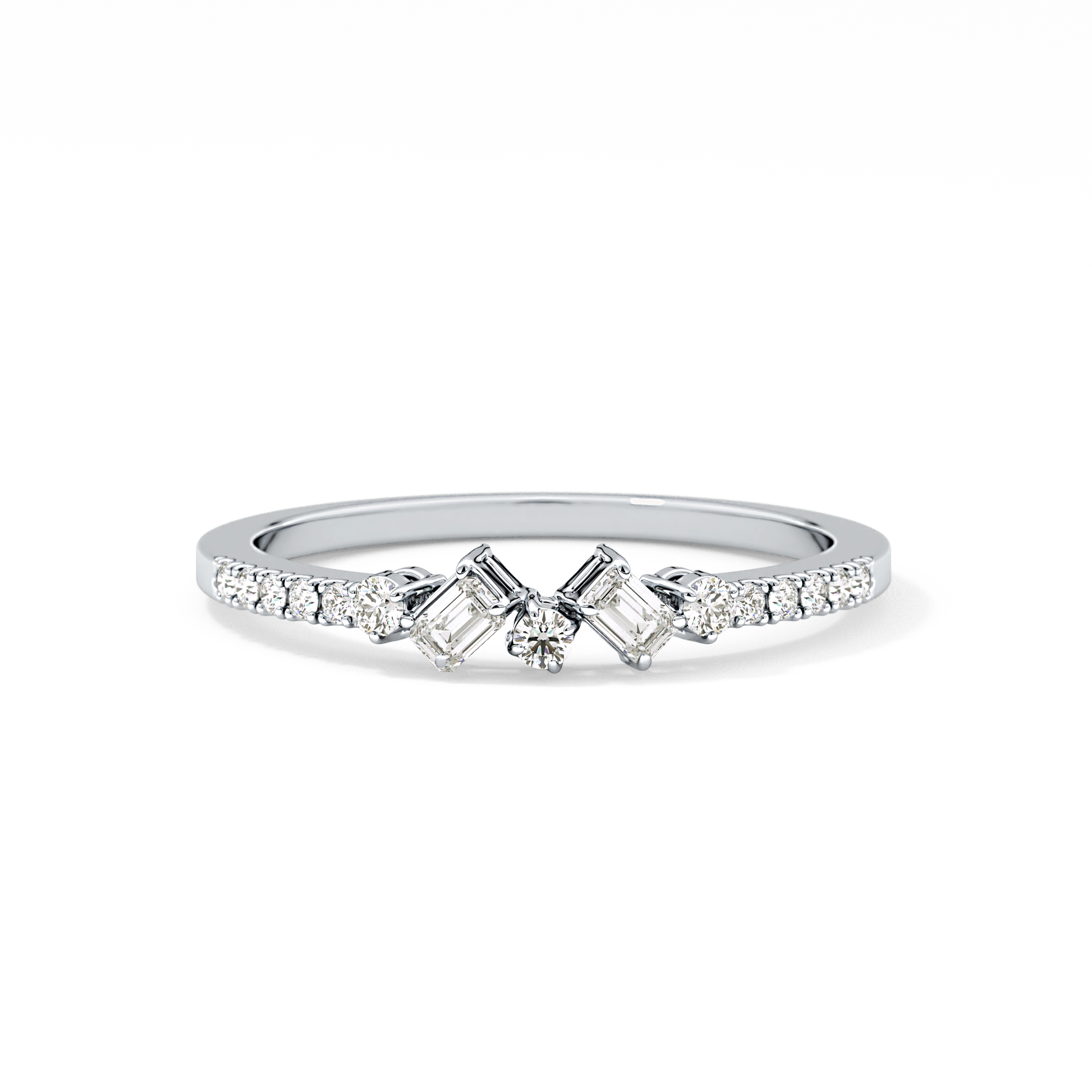Multi Stones Wedding Band with 0.3 TCW Round and Emerald Cut Moissanite – Yellow, White, or Rose Gold