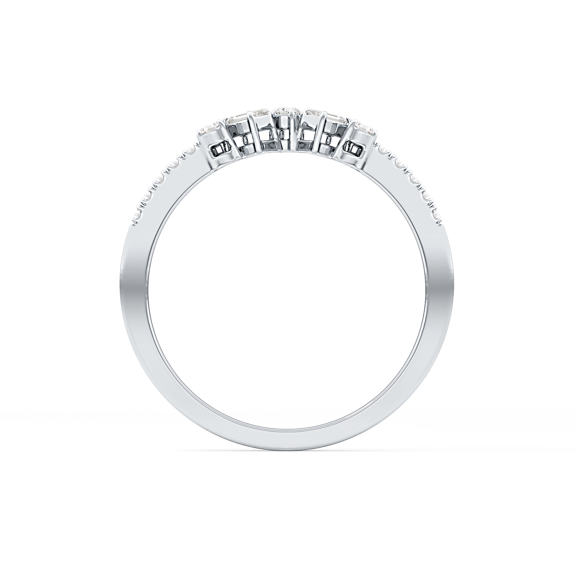 Multi Stones Wedding Band with 0.3 TCW Round and Emerald Cut Moissanite – Yellow, White, or Rose Gold