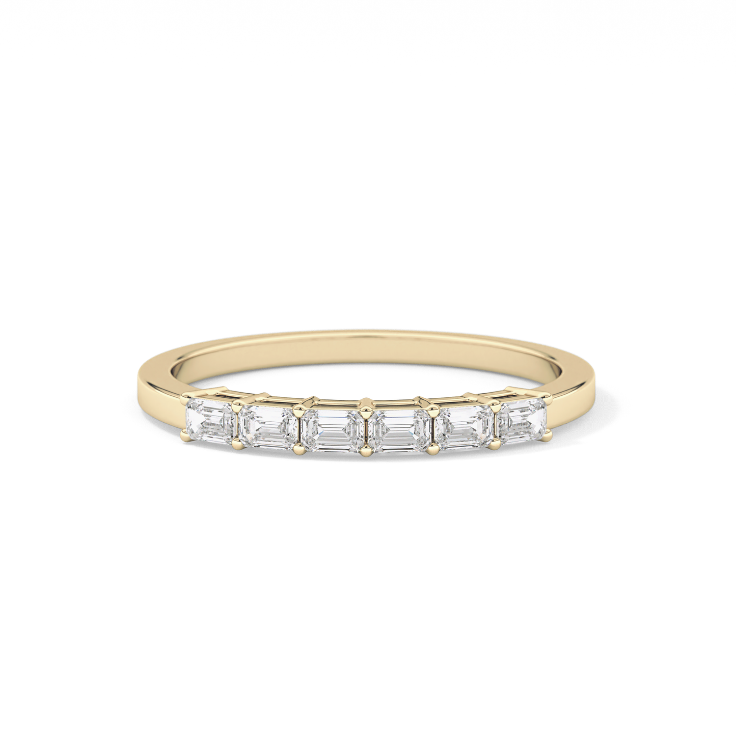 Semi Pave Wedding Band with 0.42 TCW Emerald Cut Moissanite – Yellow, White, or Rose Gold