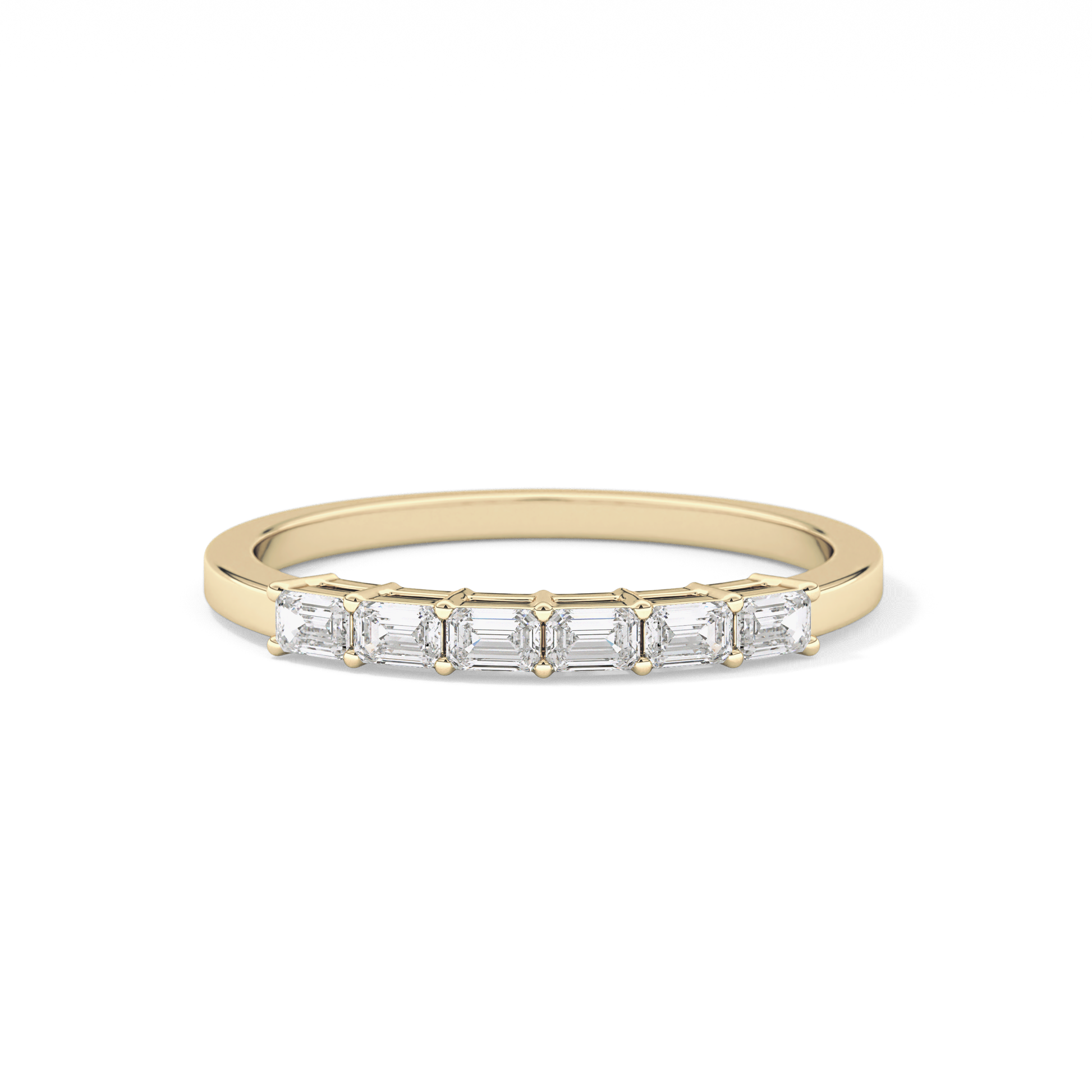 Semi Pave Wedding Band with 0.42 TCW Emerald Cut Moissanite – Yellow, White, or Rose Gold
