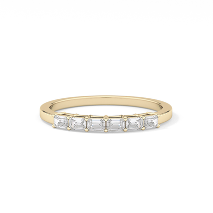 Semi Pave Wedding Band with 0.42 TCW Emerald Cut Moissanite – Yellow, White, or Rose Gold