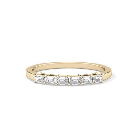 Semi Pave Wedding Band with 0.42 TCW Emerald Cut Moissanite – Yellow, White, or Rose Gold