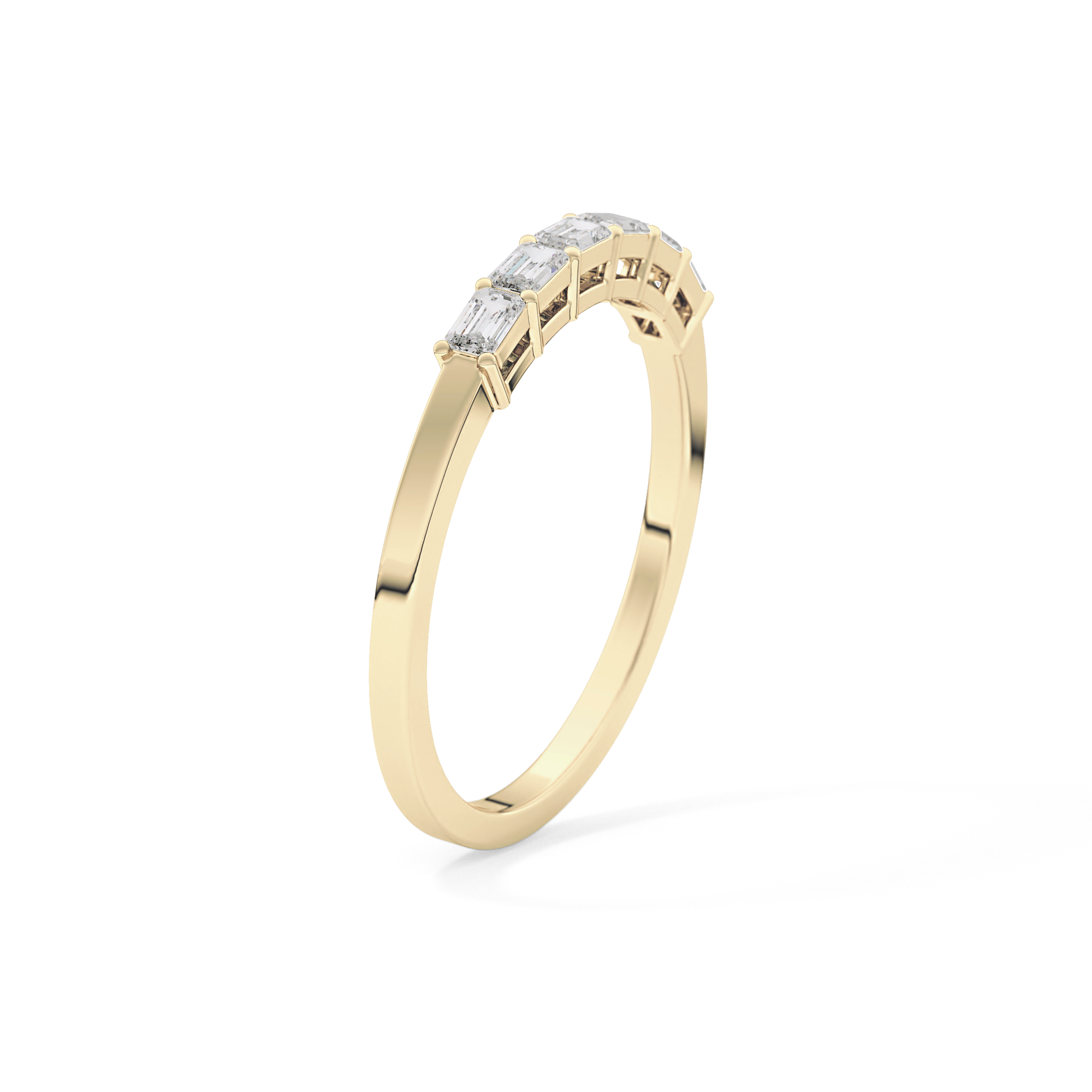 Semi Pave Wedding Band with 0.42 TCW Emerald Cut Moissanite – Yellow, White, or Rose Gold