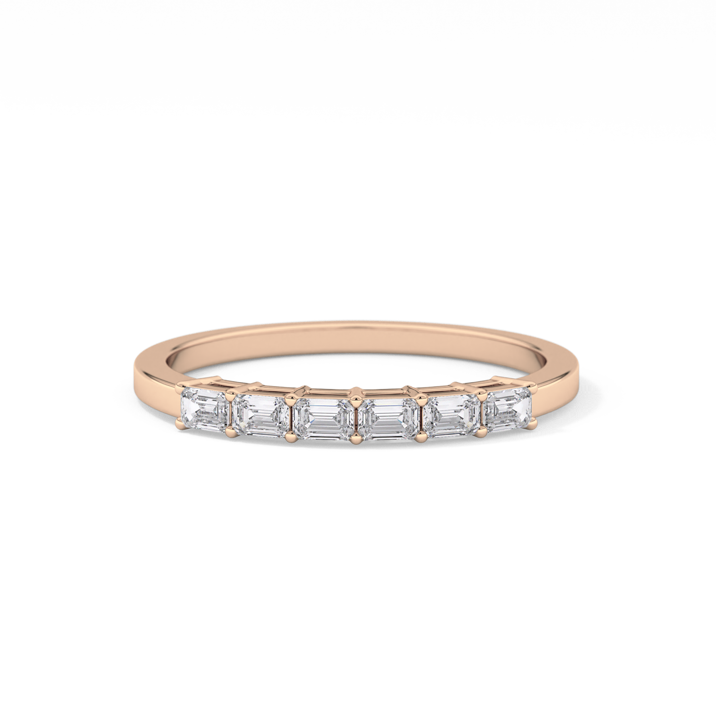 Semi Pave Wedding Band with 0.42 TCW Emerald Cut Moissanite – Yellow, White, or Rose Gold