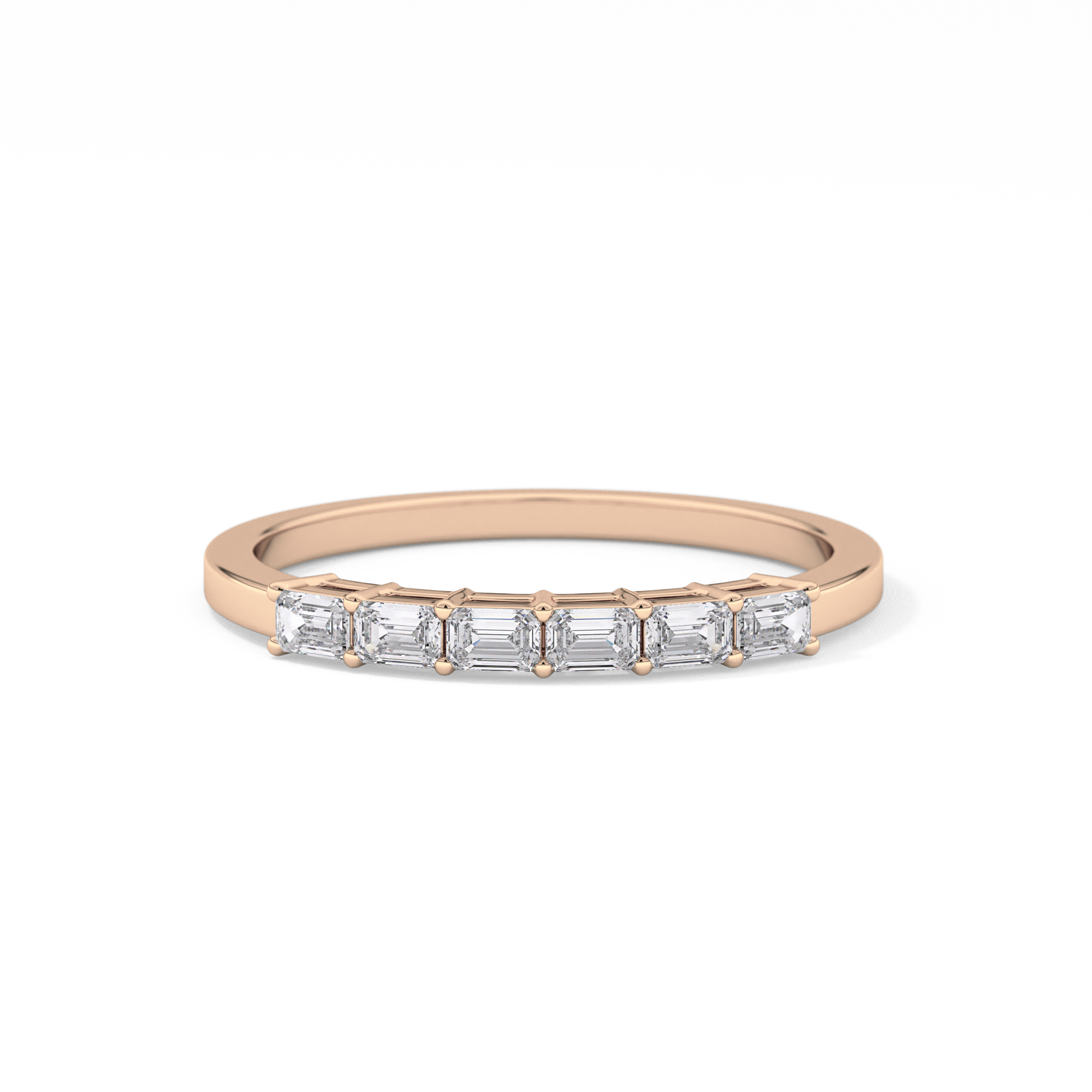 Semi Pave Wedding Band with 0.42 TCW Emerald Cut Moissanite – Yellow, White, or Rose Gold