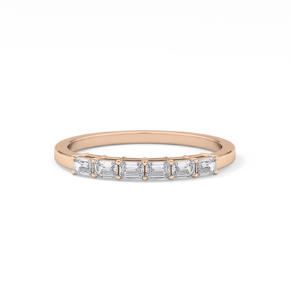 Semi Pave Wedding Band with 0.42 TCW Emerald Cut Moissanite – Yellow, White, or Rose Gold