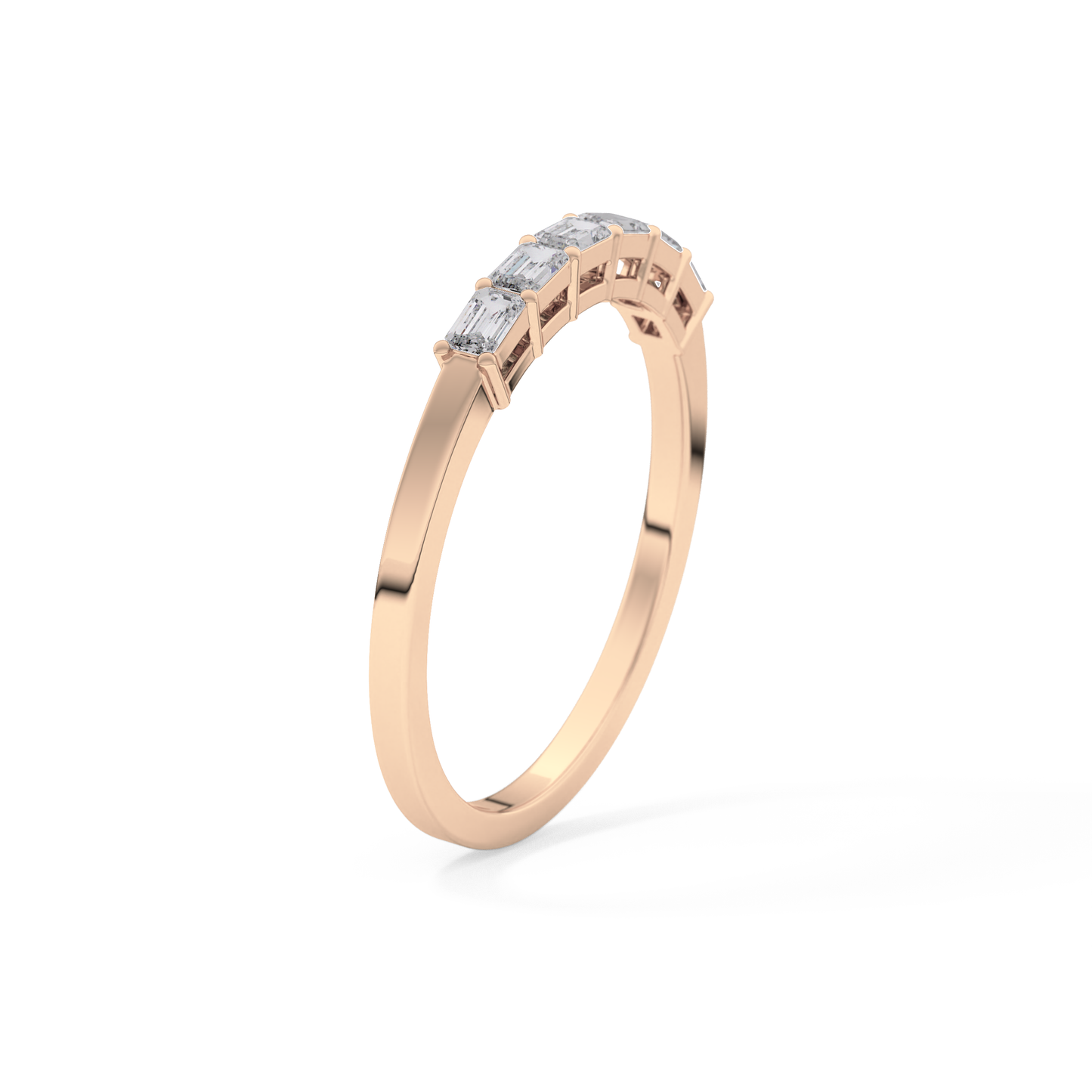 Semi Pave Wedding Band with 0.42 TCW Emerald Cut Moissanite – Yellow, White, or Rose Gold