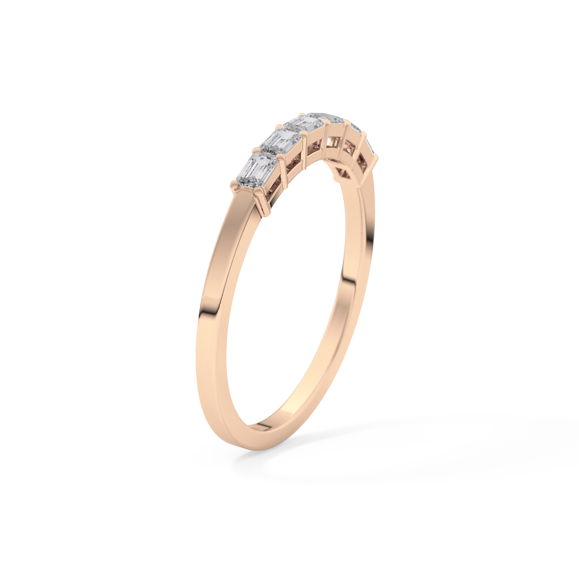 Semi Pave Wedding Band with 0.42 TCW Emerald Cut Moissanite – Yellow, White, or Rose Gold