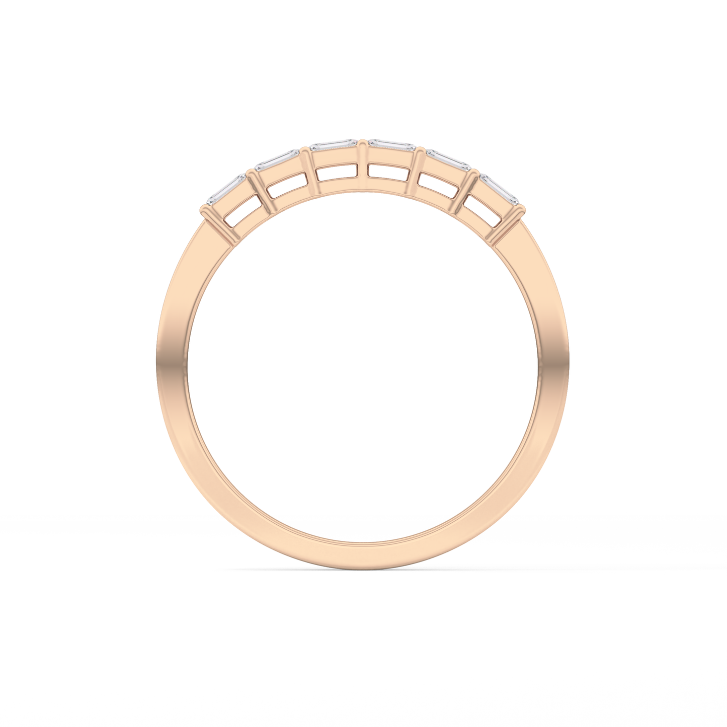 Semi Pave Wedding Band with 0.42 TCW Emerald Cut Moissanite – Yellow, White, or Rose Gold