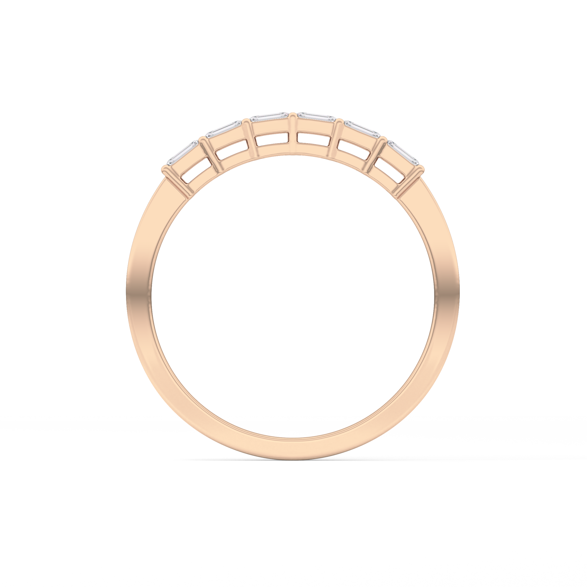 Semi Pave Wedding Band with 0.42 TCW Emerald Cut Moissanite – Yellow, White, or Rose Gold