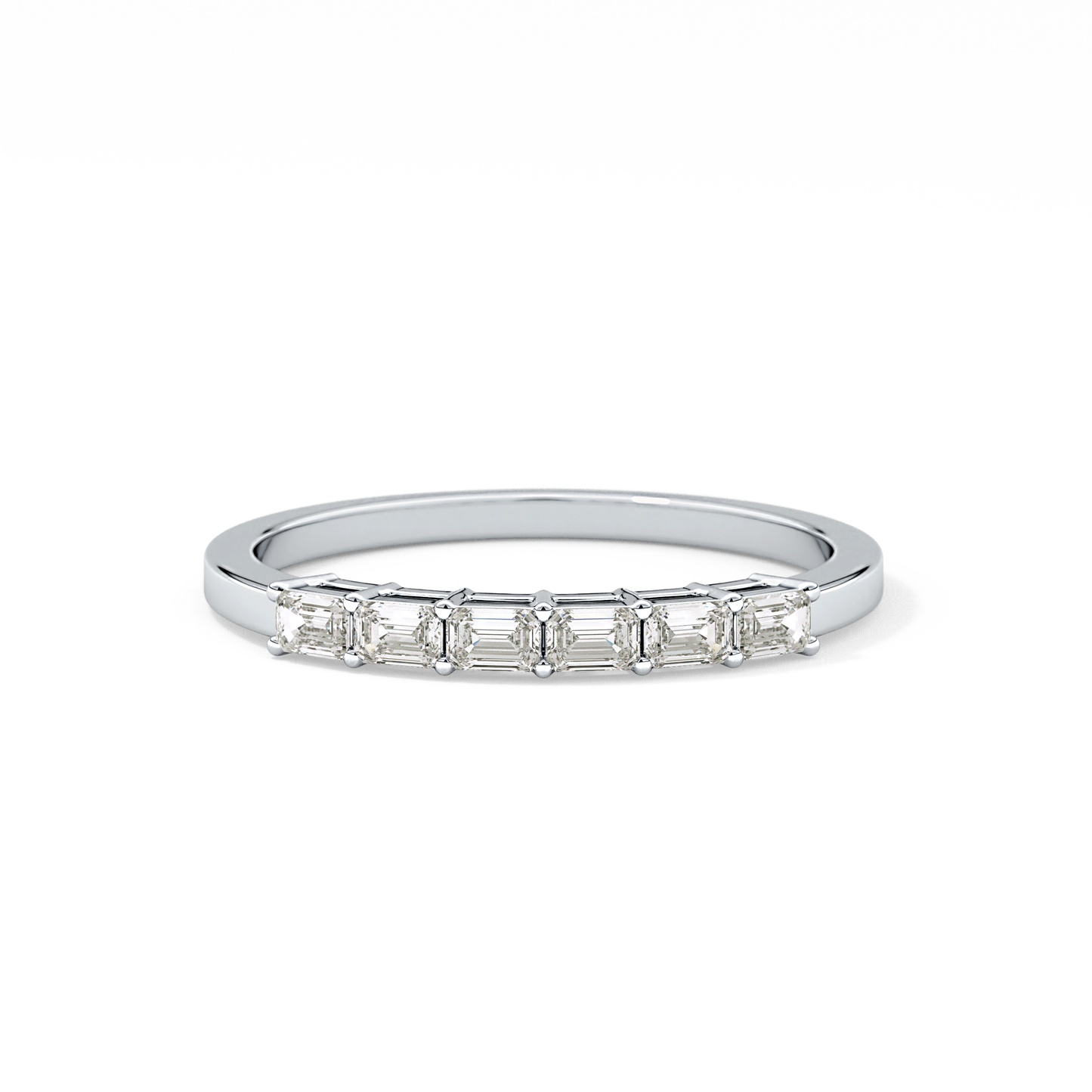 Semi Pave Wedding Band with 0.42 TCW Emerald Cut Moissanite – Yellow, White, or Rose Gold