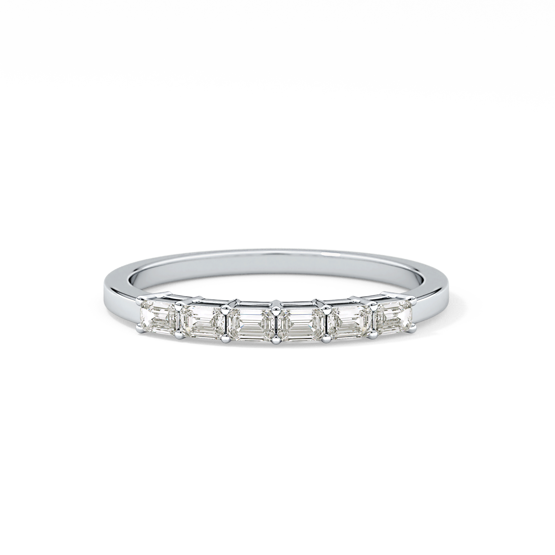 Semi Pave Wedding Band with 0.42 TCW Emerald Cut Moissanite – Yellow, White, or Rose Gold
