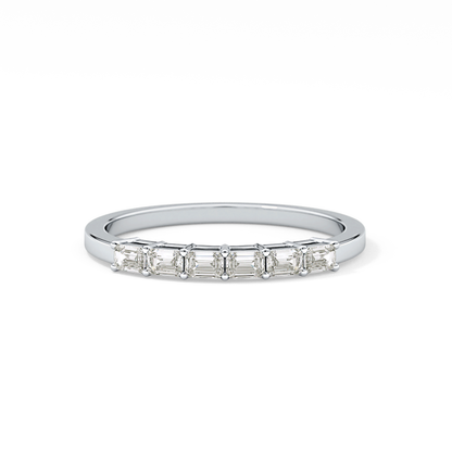 Semi Pave Wedding Band with 0.42 TCW Emerald Cut Moissanite – Yellow, White, or Rose Gold