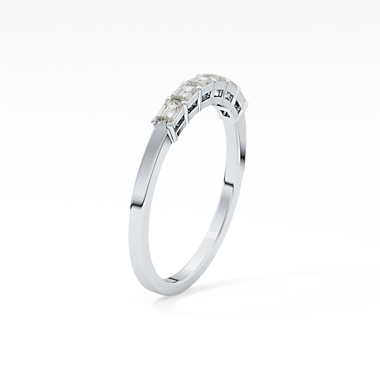 Semi Pave Wedding Band with 0.42 TCW Emerald Cut Moissanite – Yellow, White, or Rose Gold