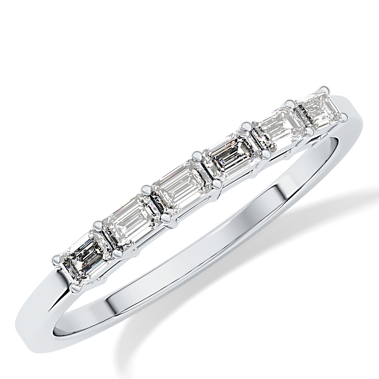 Semi Pave Wedding Band with 0.42 TCW Emerald Cut Moissanite – Yellow, White, or Rose Gold