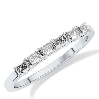 Semi Pave Wedding Band with 0.42 TCW Emerald Cut Moissanite – Yellow, White, or Rose Gold
