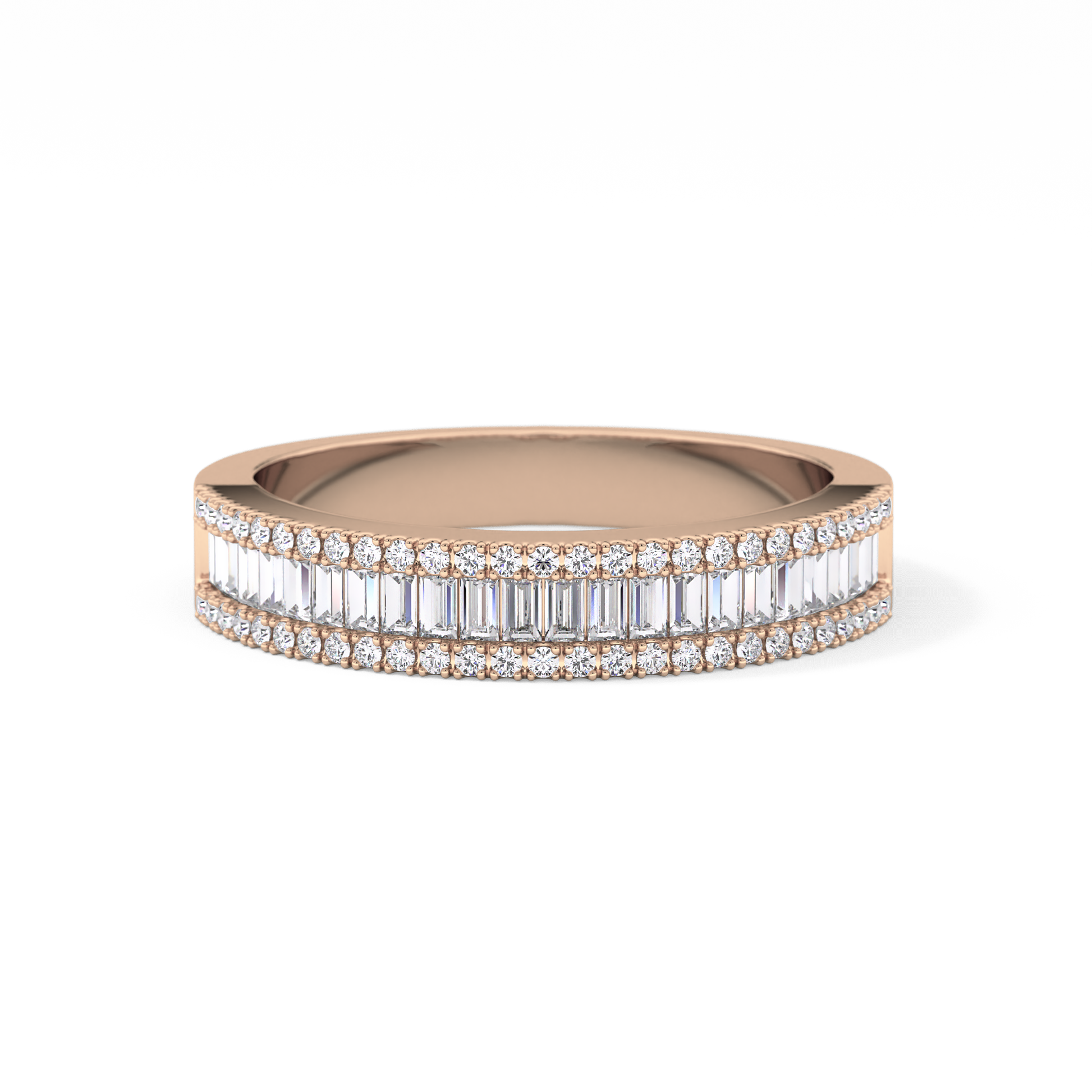Channel Setting Wedding Band with 0.72 TCW Round & Baguette Cut Moissanite – Yellow, White, or Rose Gold