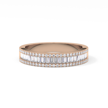 Channel Setting Wedding Band with 0.72 TCW Round & Baguette Cut Moissanite – Yellow, White, or Rose Gold