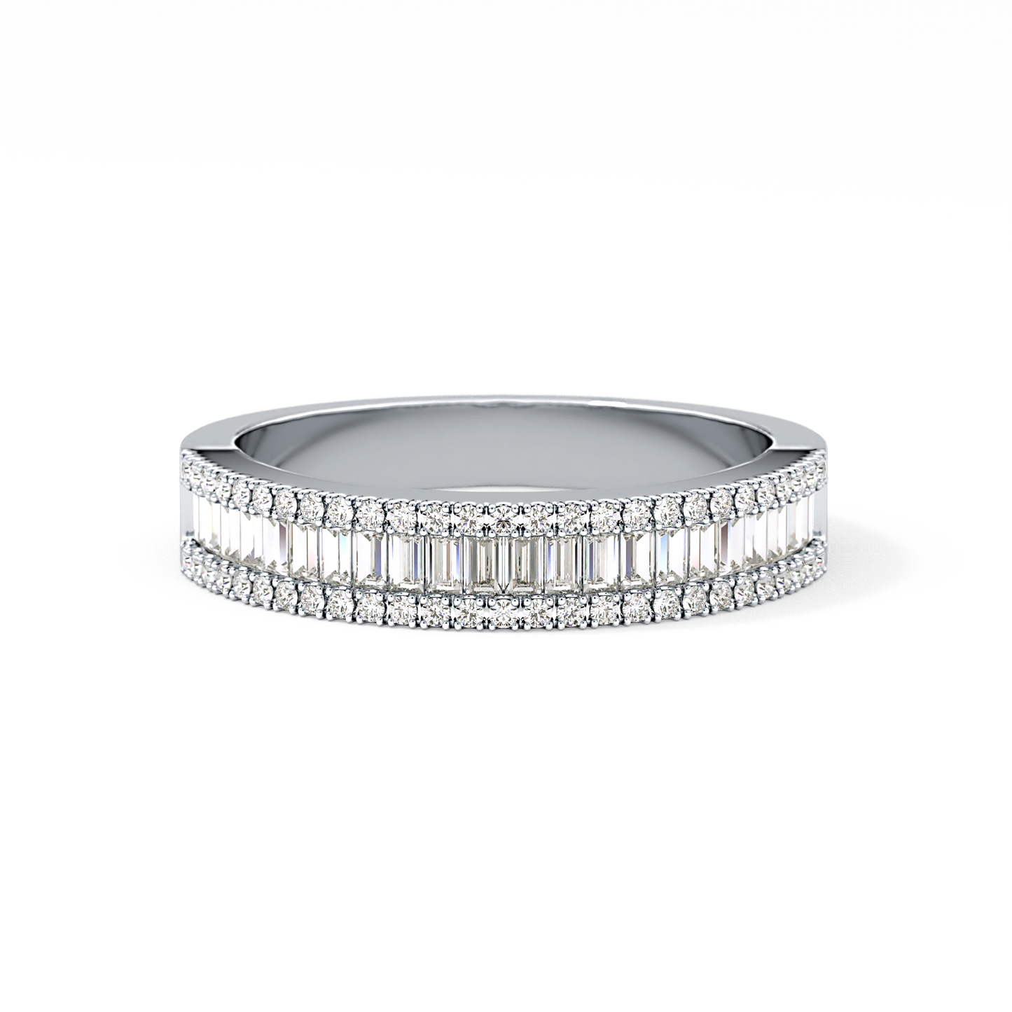 Channel Setting Wedding Band with 0.72 TCW Round & Baguette Cut Moissanite – Yellow, White, or Rose Gold