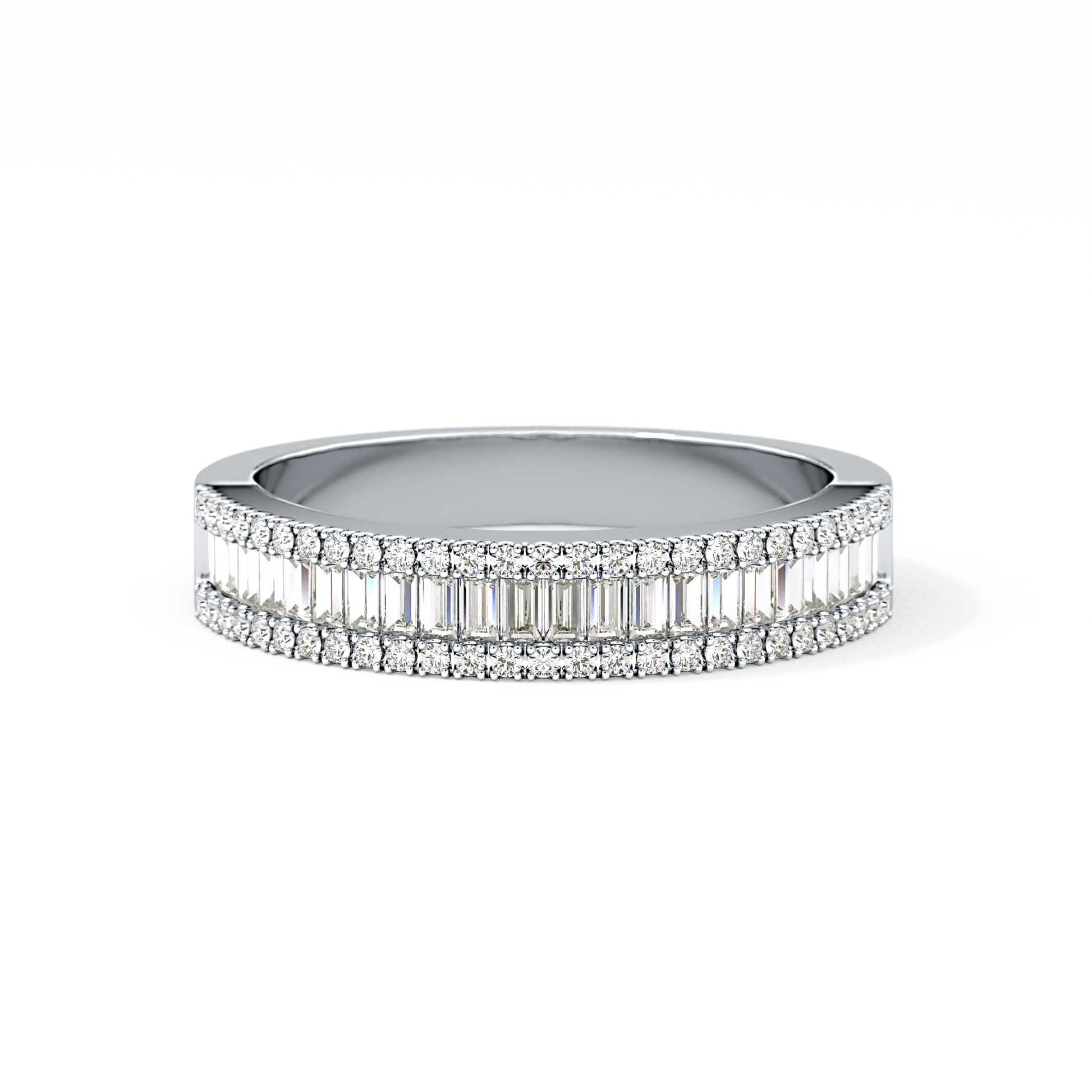 Channel Setting Wedding Band with 0.72 TCW Round & Baguette Cut Moissanite – Yellow, White, or Rose Gold