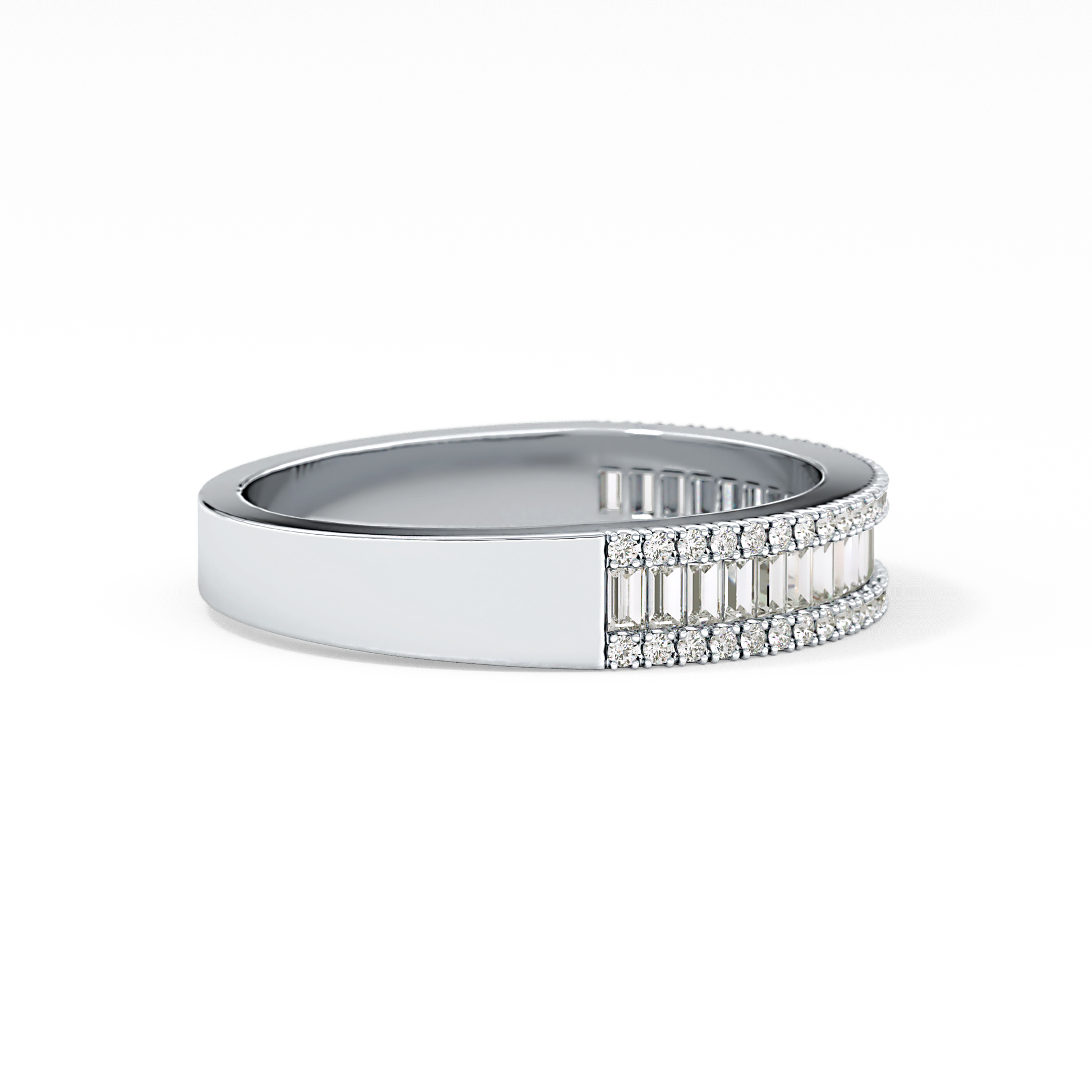 Channel Setting Wedding Band with 0.72 TCW Round & Baguette Cut Moissanite – Yellow, White, or Rose Gold