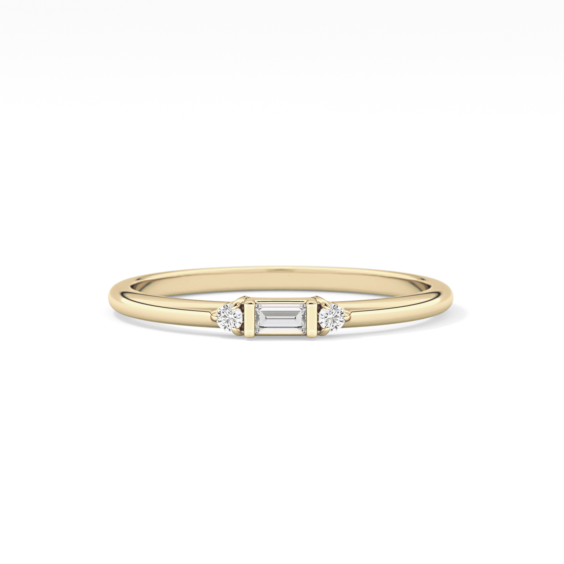 Three Stones Wedding Band with 0.097 TCW Round & Baguette Cut Moissanite – Yellow, White, or Rose Gold