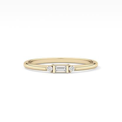 Three Stones Wedding Band with 0.097 TCW Round & Baguette Cut Moissanite – Yellow, White, or Rose Gold