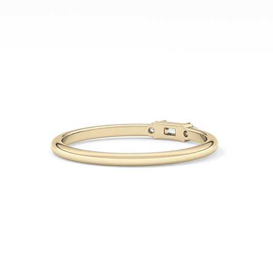 Three Stones Wedding Band with 0.097 TCW Round & Baguette Cut Moissanite – Yellow, White, or Rose Gold