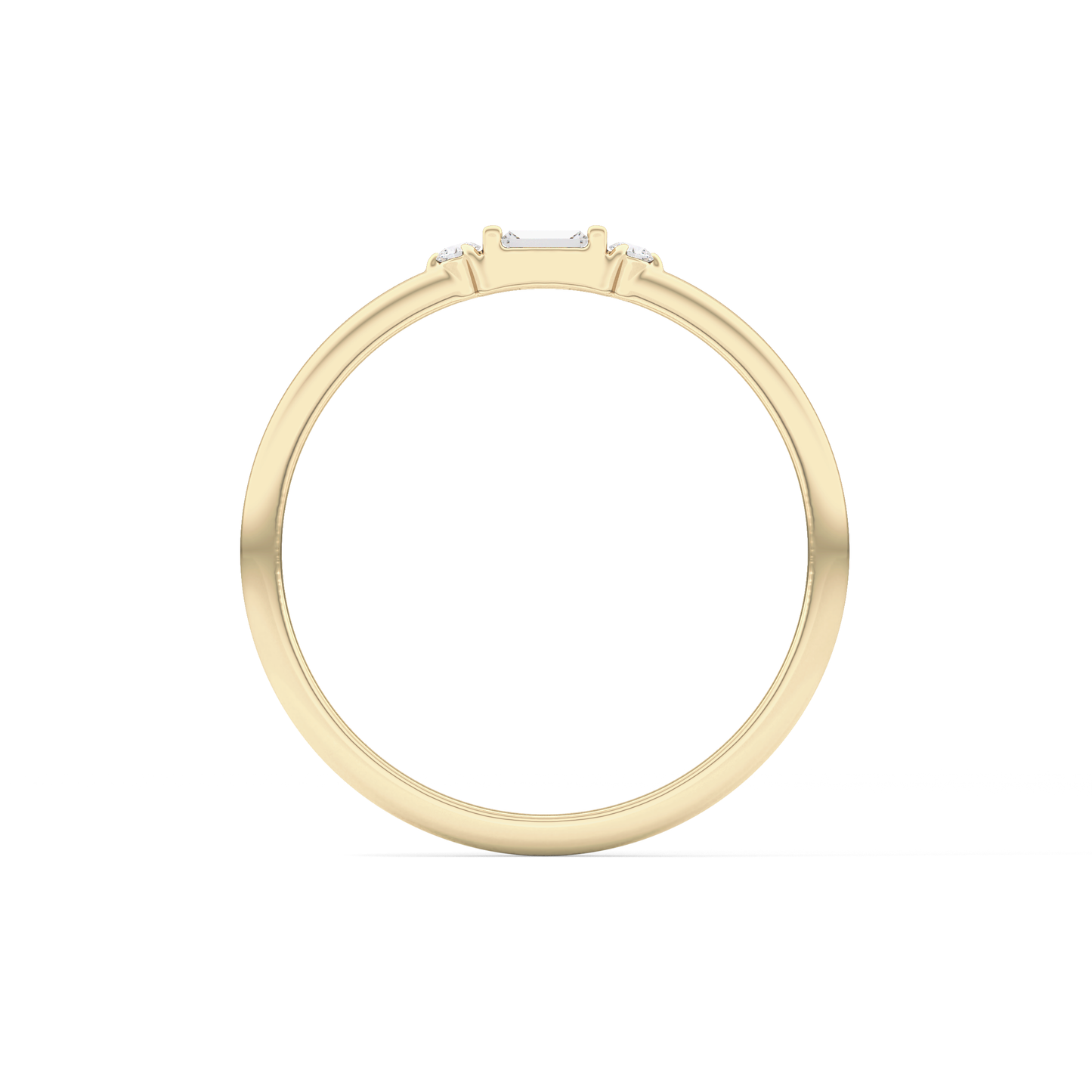 Three Stones Wedding Band with 0.097 TCW Round & Baguette Cut Moissanite – Yellow, White, or Rose Gold