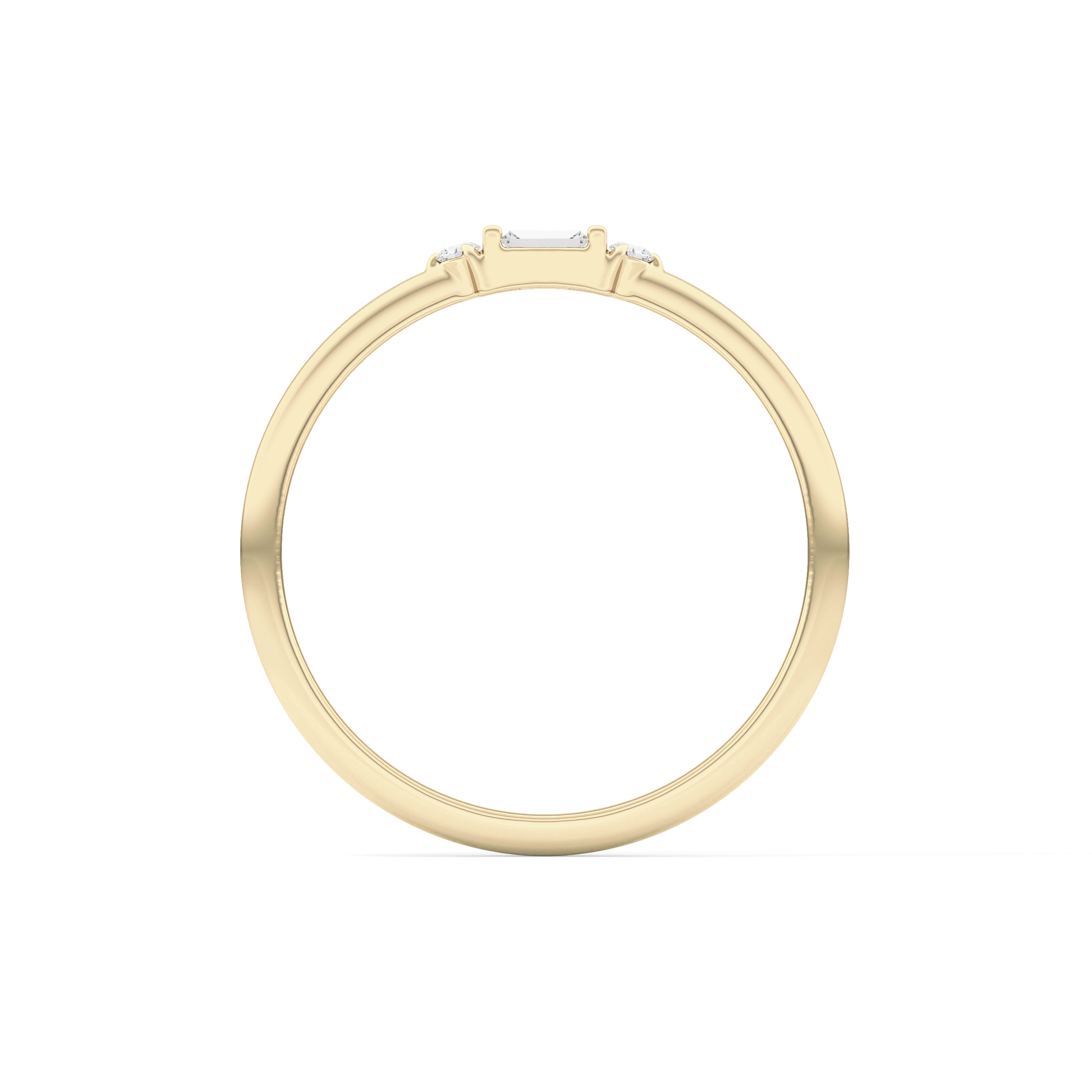Three Stones Wedding Band with 0.097 TCW Round & Baguette Cut Moissanite – Yellow, White, or Rose Gold