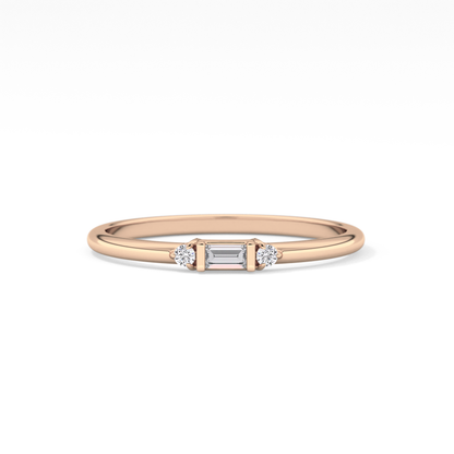 Three Stones Wedding Band with 0.097 TCW Round & Baguette Cut Moissanite – Yellow, White, or Rose Gold