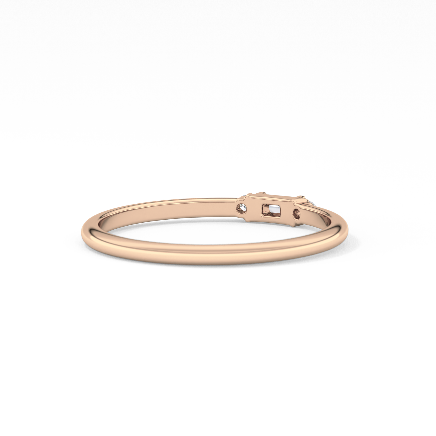 Three Stones Wedding Band with 0.097 TCW Round & Baguette Cut Moissanite – Yellow, White, or Rose Gold