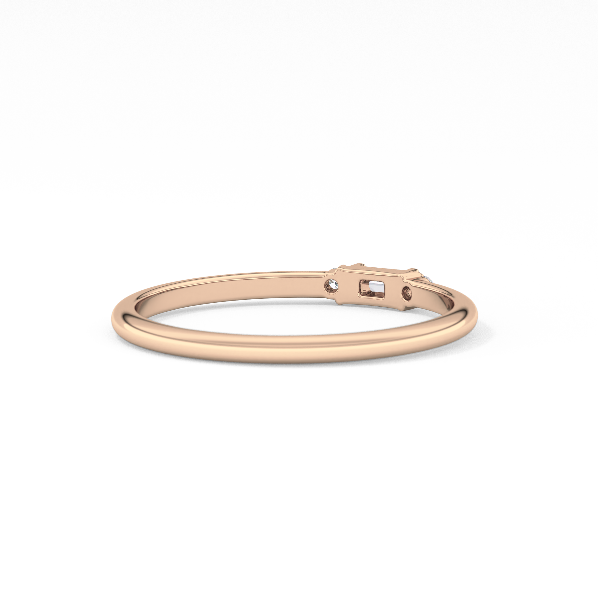 Three Stones Wedding Band with 0.097 TCW Round & Baguette Cut Moissanite – Yellow, White, or Rose Gold