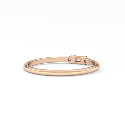 Three Stones Wedding Band with 0.097 TCW Round & Baguette Cut Moissanite – Yellow, White, or Rose Gold