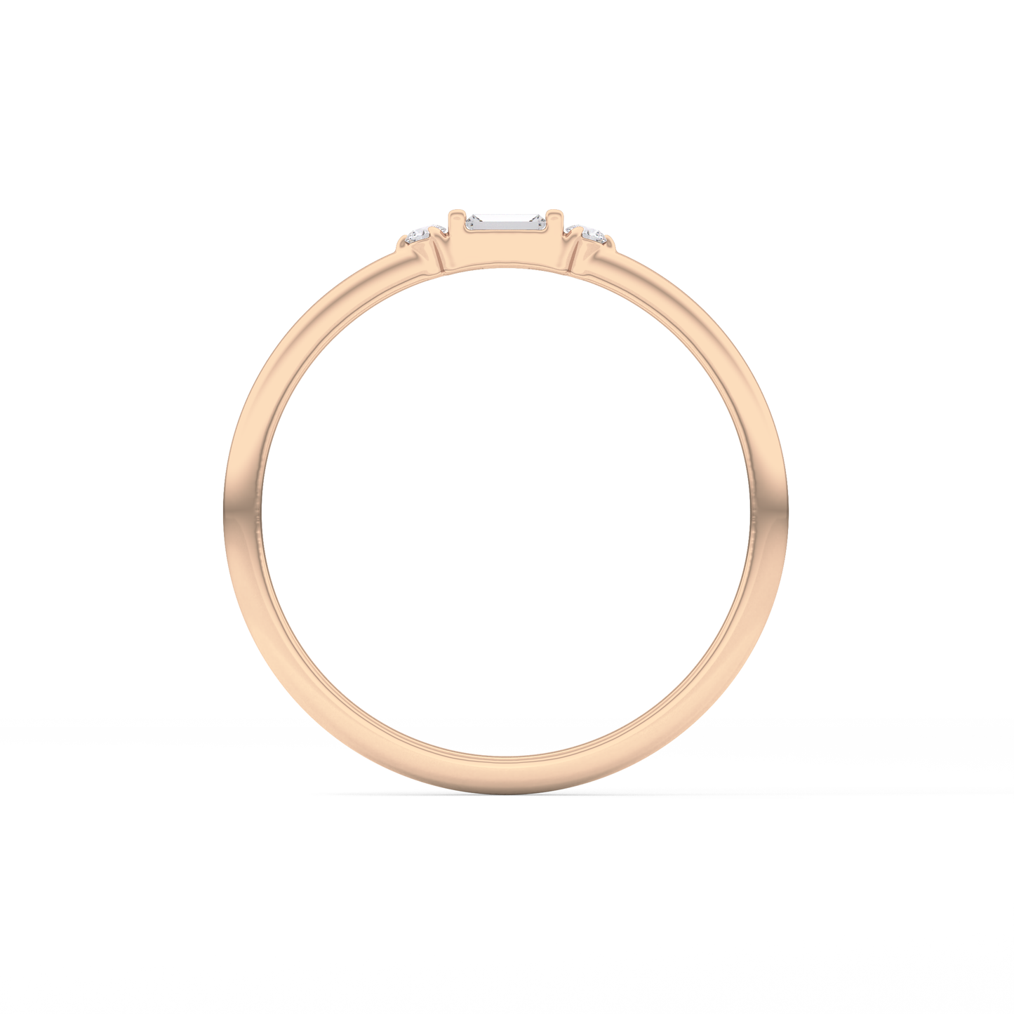 Three Stones Wedding Band with 0.097 TCW Round & Baguette Cut Moissanite – Yellow, White, or Rose Gold