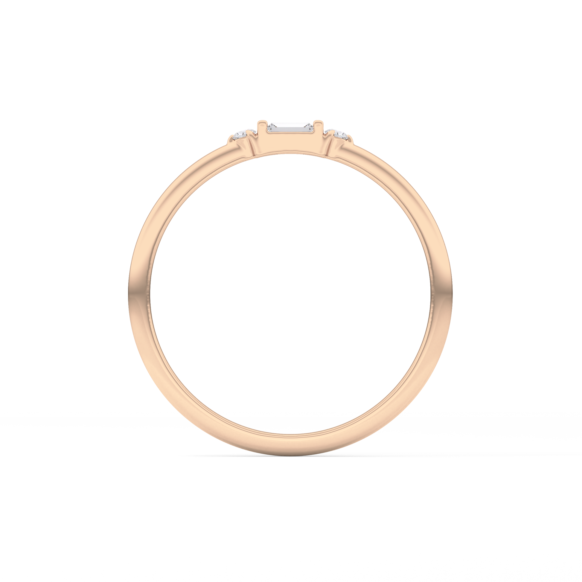 Three Stones Wedding Band with 0.097 TCW Round & Baguette Cut Moissanite – Yellow, White, or Rose Gold
