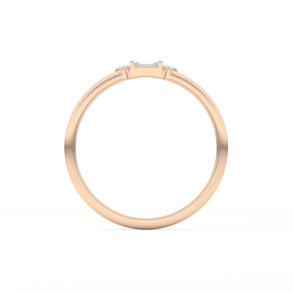Three Stones Wedding Band with 0.097 TCW Round & Baguette Cut Moissanite – Yellow, White, or Rose Gold