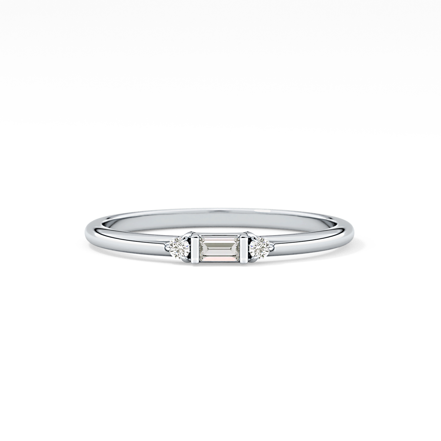 Three Stones Wedding Band with 0.097 TCW Round & Baguette Cut Moissanite – Yellow, White, or Rose Gold