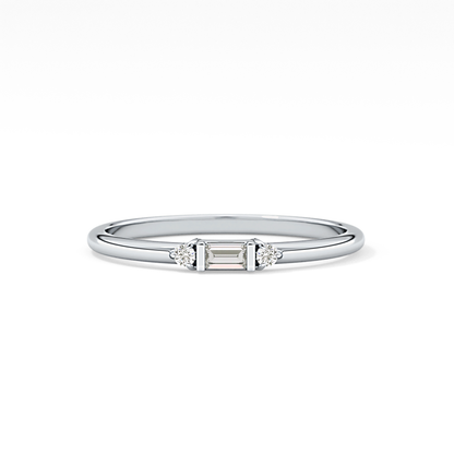 Three Stones Wedding Band with 0.097 TCW Round & Baguette Cut Moissanite – Yellow, White, or Rose Gold