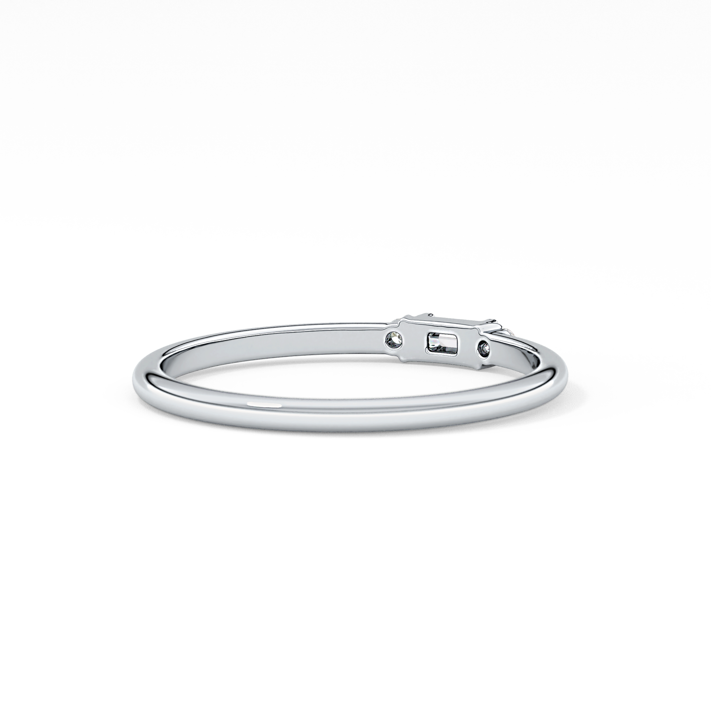 Three Stones Wedding Band with 0.097 TCW Round & Baguette Cut Moissanite – Yellow, White, or Rose Gold