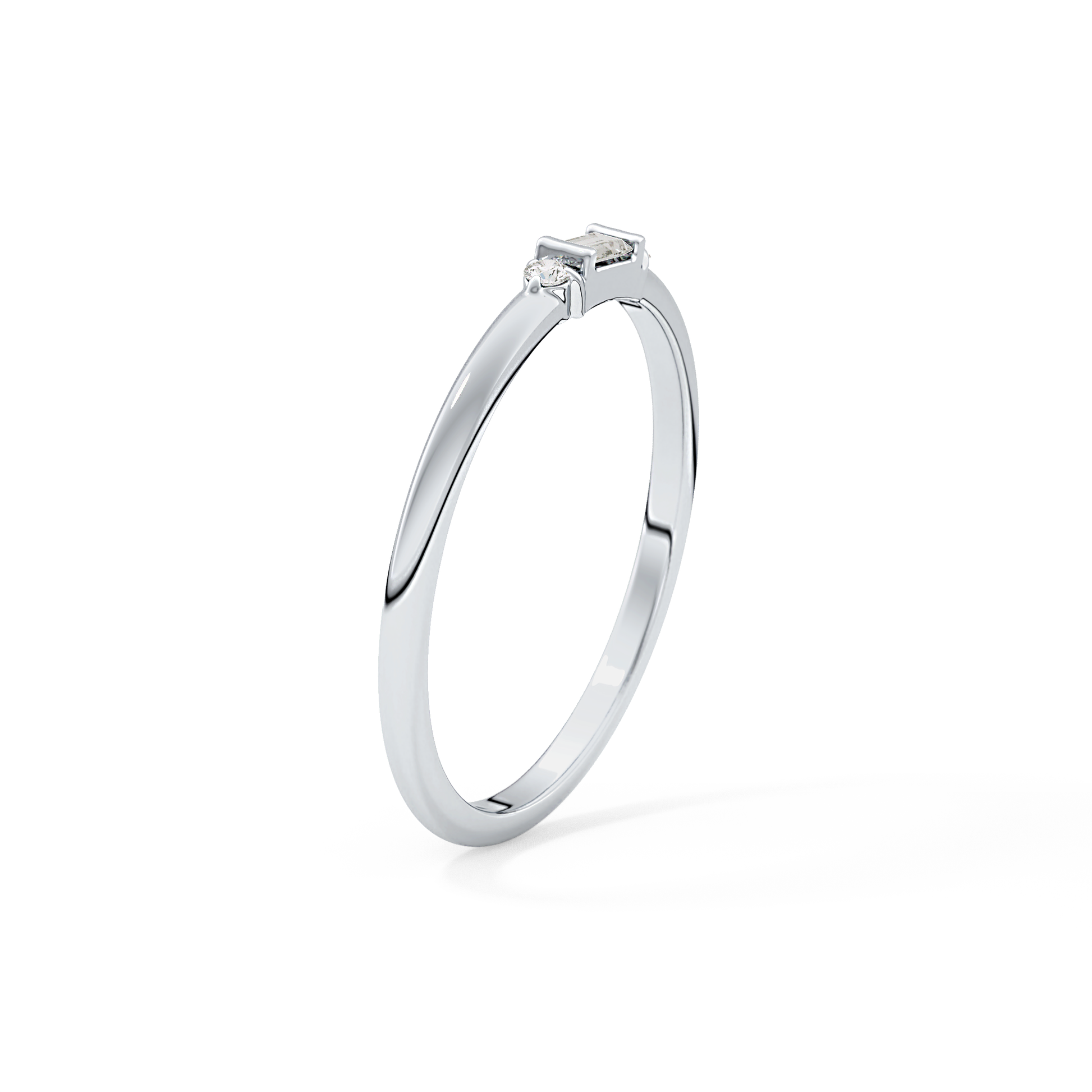 Three Stones Wedding Band with 0.097 TCW Round & Baguette Cut Moissanite – Yellow, White, or Rose Gold