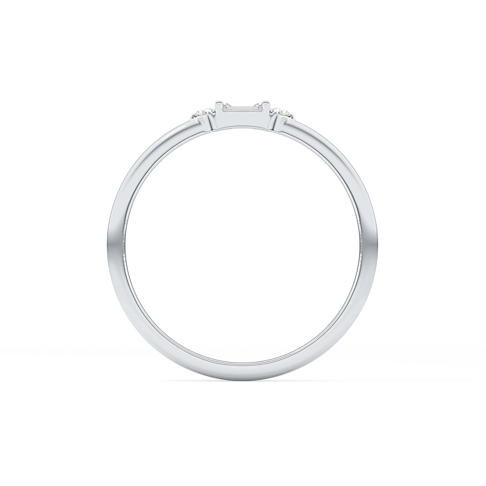 Three Stones Wedding Band with 0.097 TCW Round & Baguette Cut Moissanite – Yellow, White, or Rose Gold