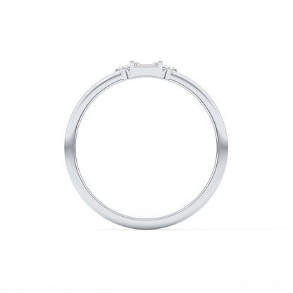 Three Stones Wedding Band with 0.097 TCW Round & Baguette Cut Moissanite – Yellow, White, or Rose Gold