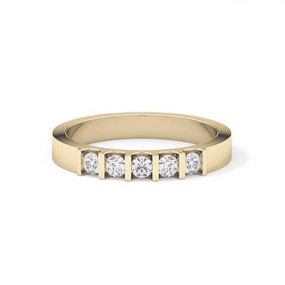 Five Stones Wedding Band with 0.37 TCW Round Cut Moissanite – Yellow, White, or Rose Gold