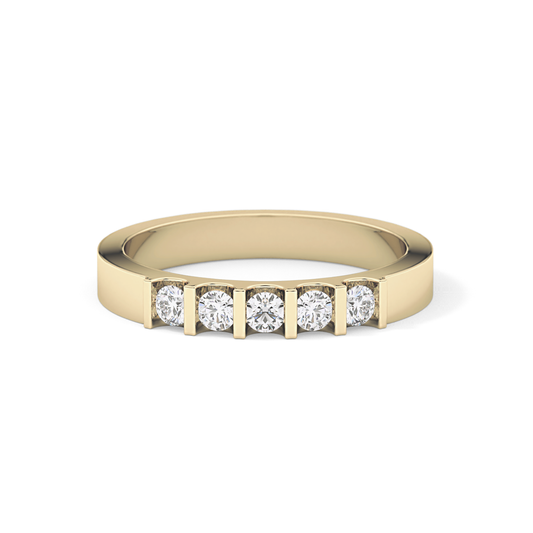 Five Stones Wedding Band with 0.37 TCW Round Cut Moissanite – Yellow, White, or Rose Gold