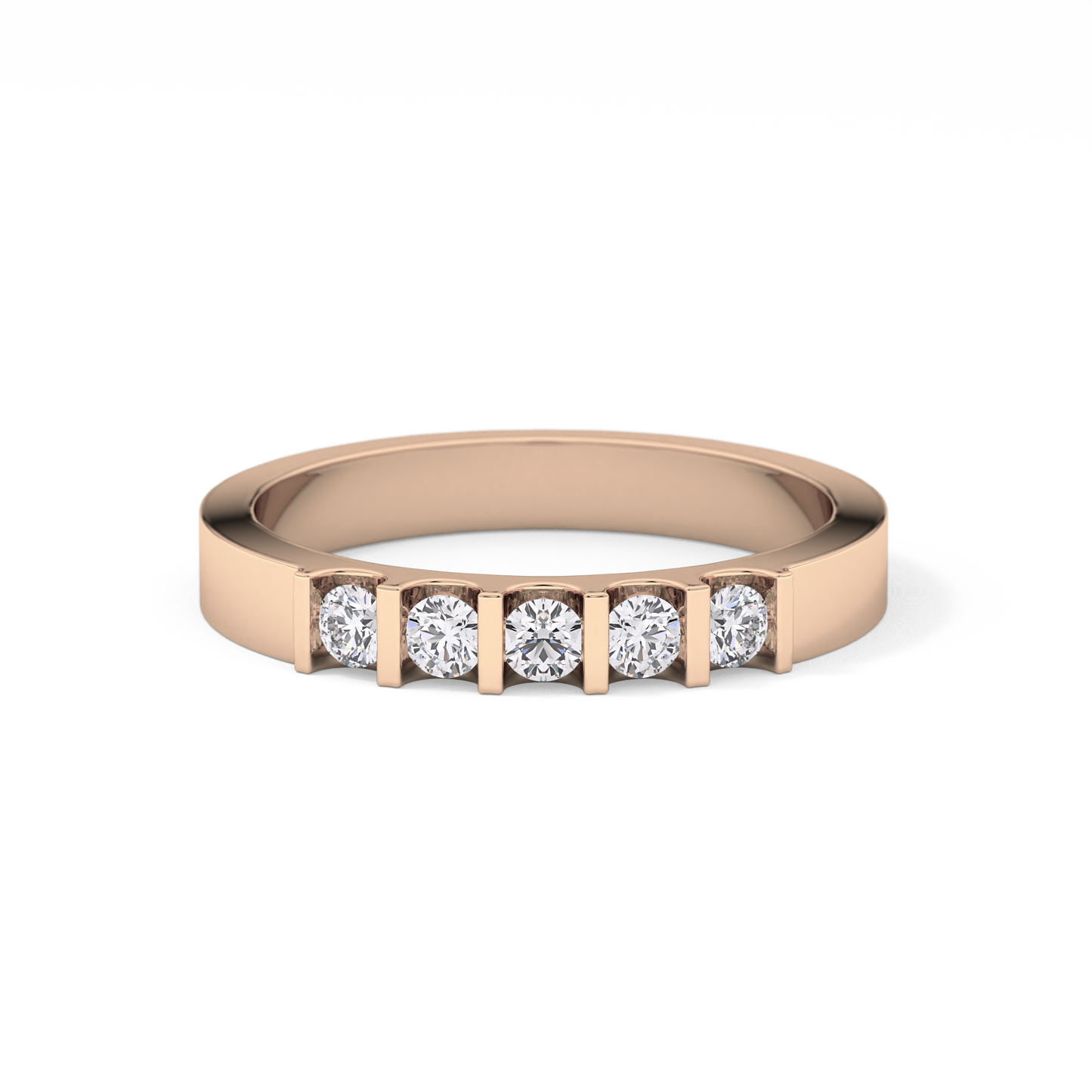 Five Stones Wedding Band with 0.37 TCW Round Cut Moissanite – Yellow, White, or Rose Gold