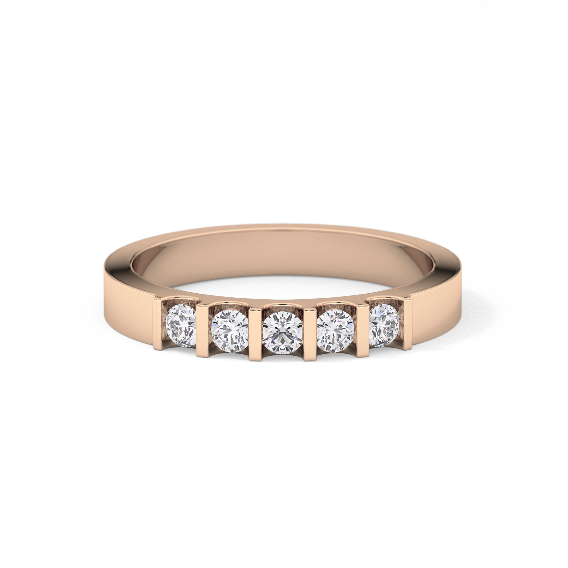 Five Stones Wedding Band with 0.37 TCW Round Cut Moissanite – Yellow, White, or Rose Gold