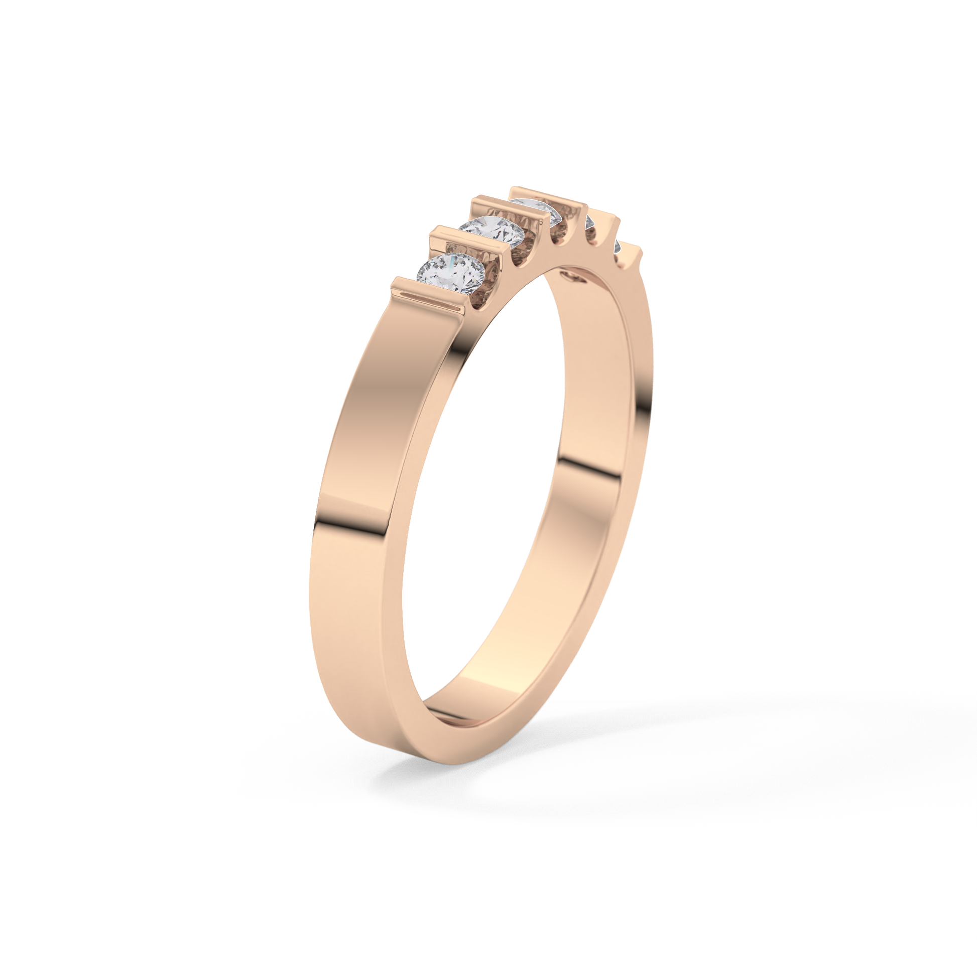Five Stones Wedding Band with 0.37 TCW Round Cut Moissanite – Yellow, White, or Rose Gold